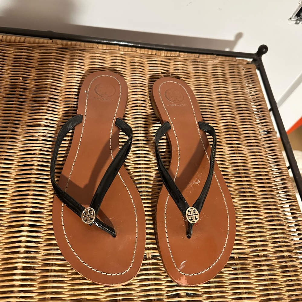 Tory Burch Black and Brown Leather Sandals with Black Straps
